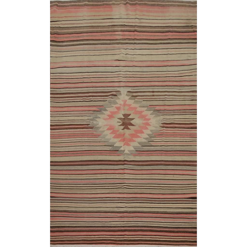 Hand Woven Oriental 100% Wool Carpet Southwestern Tribal Multi-Colored Kilim Area Rug - 9' 11'' X 6' 4''