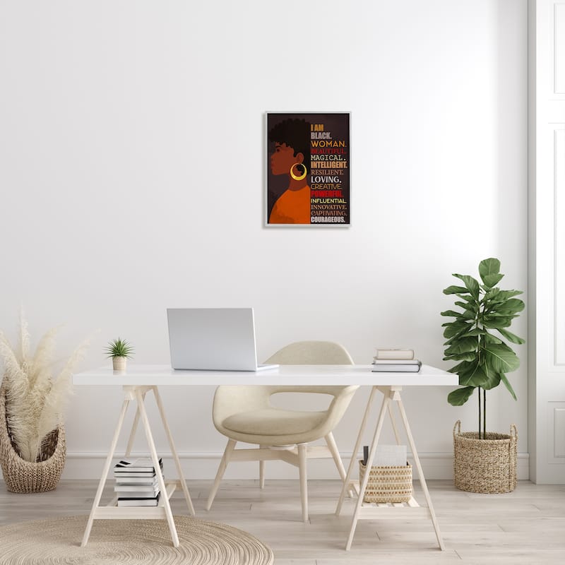 Stupell African American Woman I Am Inspirational Phrases Framed Wall Art - Brown