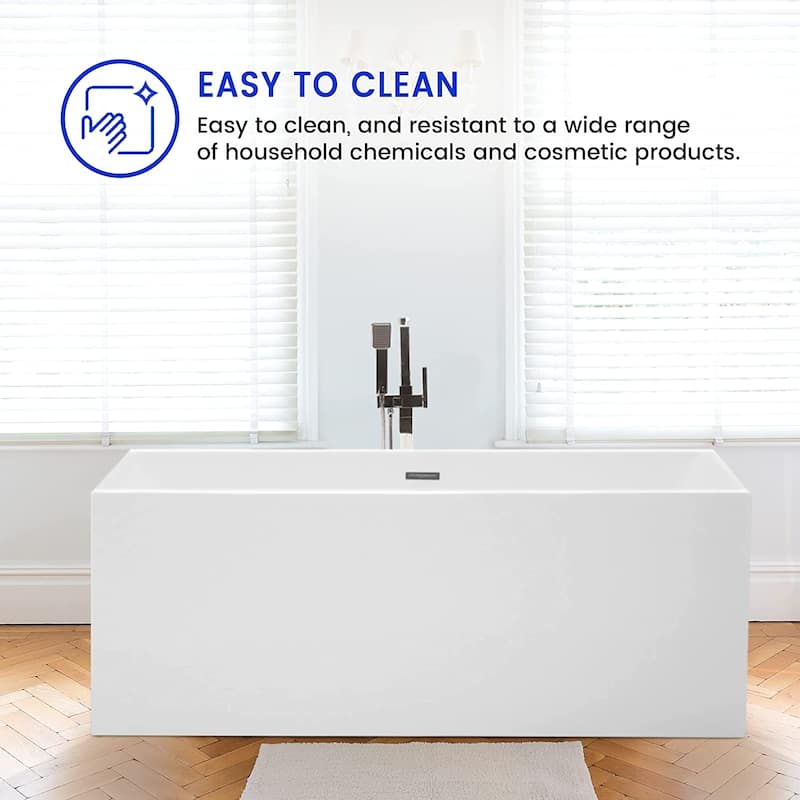 Vanity Art 59" Acrylic Freestanding Soaking Bathtub with Overflow & Pop-up Drain