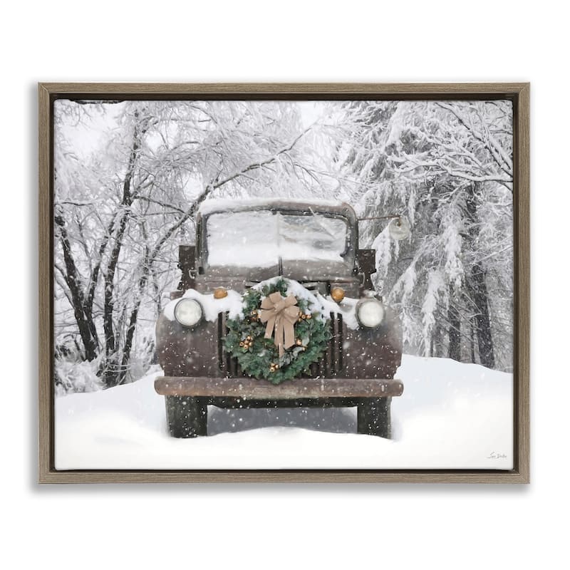 Stupell Wreathed Truck in Snow Framed Floater Canvas Wall Art Design By Lori Deiter - 31 x 25 - Brown