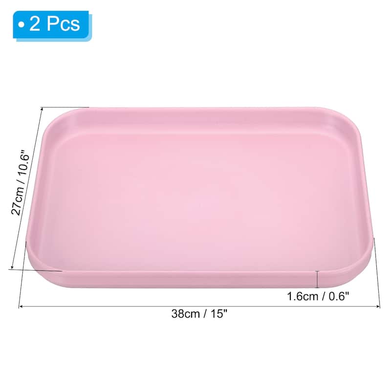 2Pcs Plastic Fast Food Serving Tray 15" x 10.6", Serving Platter - 15" x 10.6" - Pink