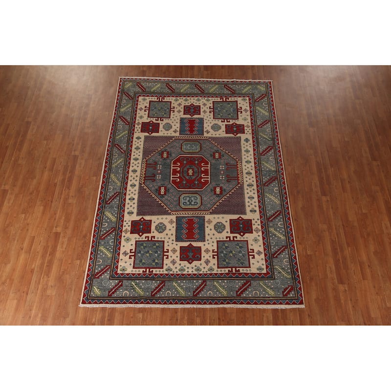Kazak Area Rug Hand-Knotted Oriental Wool Carpet - 6'10" x 10'2"