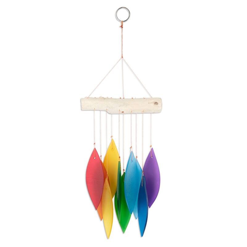 Novica Handmade Rainbow Tunes Bamboo And Glass Wind Chime
