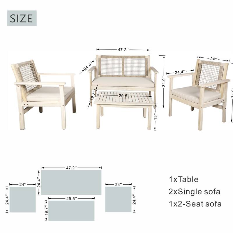 4-Piece Outdoor Acacia Wood Conversation Sets with Coffee Table