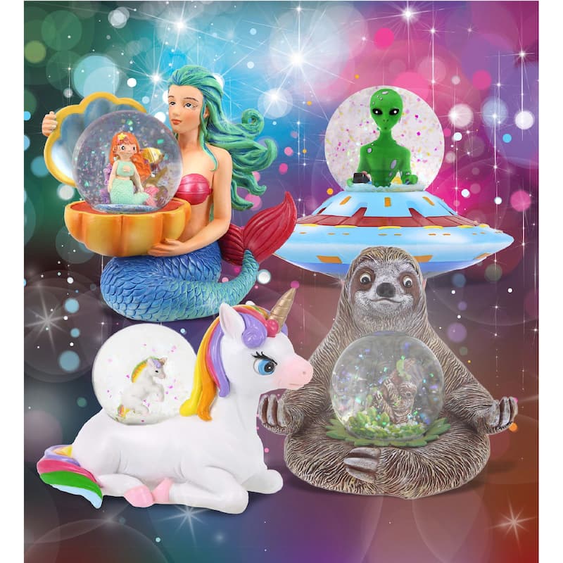 CoTa Global Unicorn, Sloth, Space Saucer, Mermaid Snow Globe Set of 4 - 45 mm