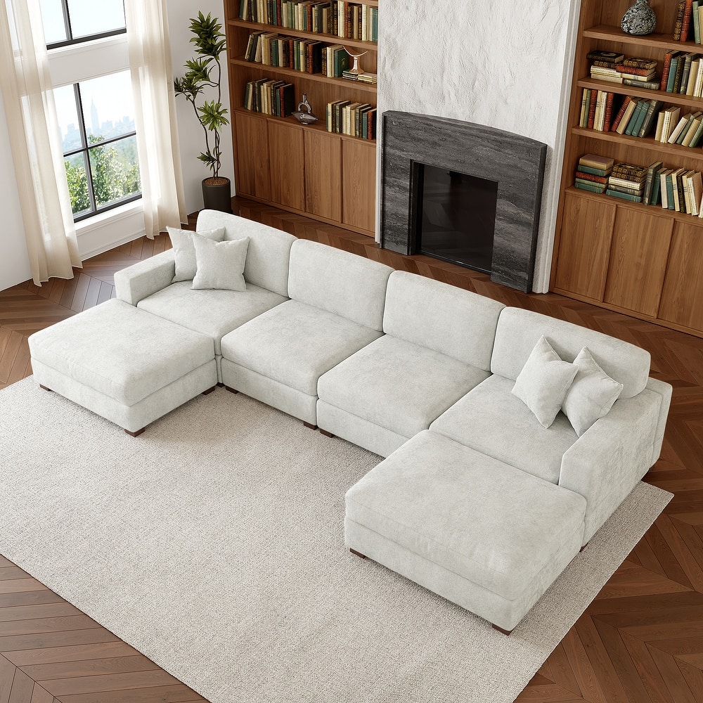 Oversized Chenille Modular Sectional Sofa Conversation Set with 2 Ottomans