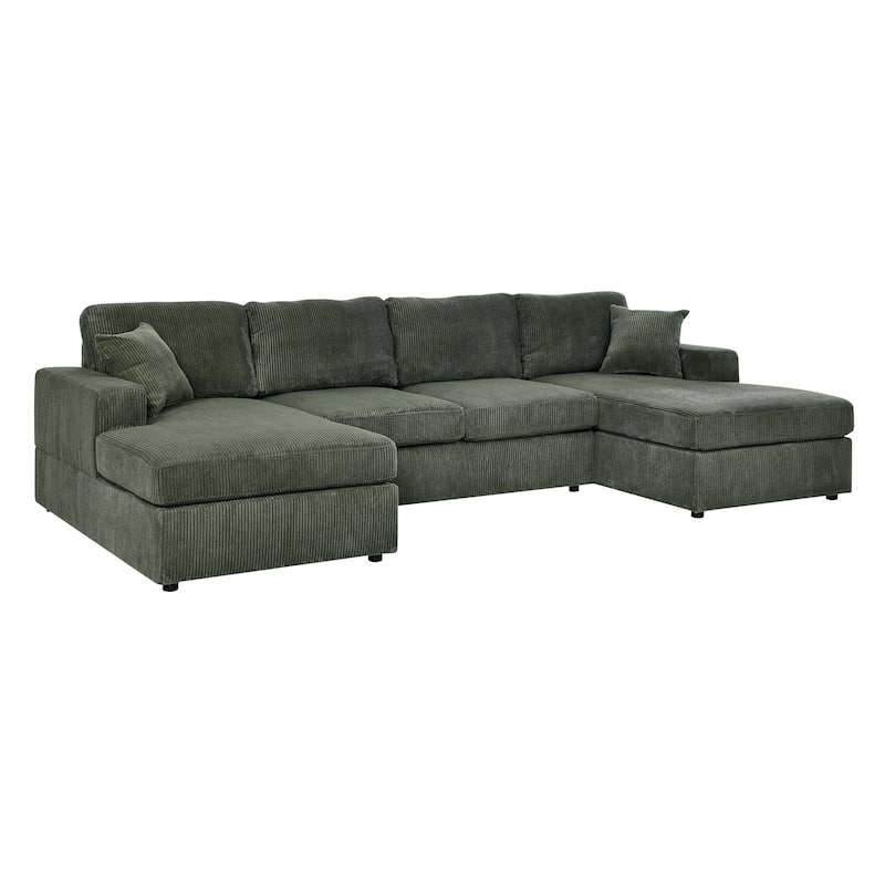 3 - Piece Corduroy Double-Chaise Sectional with engineered wood frame,foam-filled cushions,corduroy upholstery