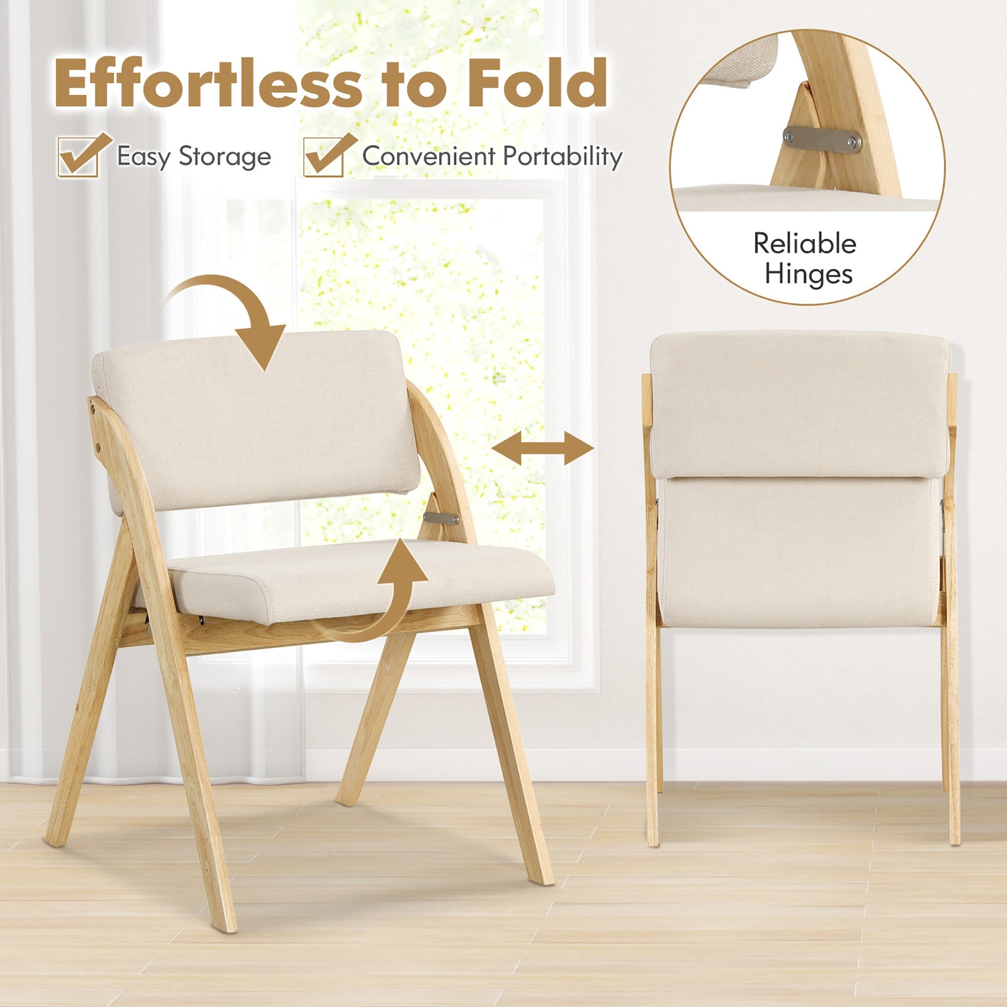 Gymax Set of 2 Dining Chairs Folding Kitchen Chair w/ Rubber Wood