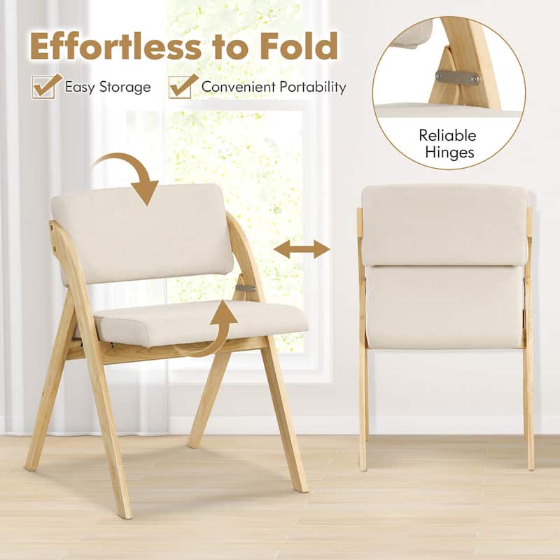 Gymax Set of 2 Dining Chairs Folding Kitchen Chair w/ Rubber Wood Legs