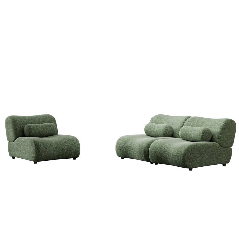 Chenille Modular Sectional Sofa Set, 3-Seater with Curved Design