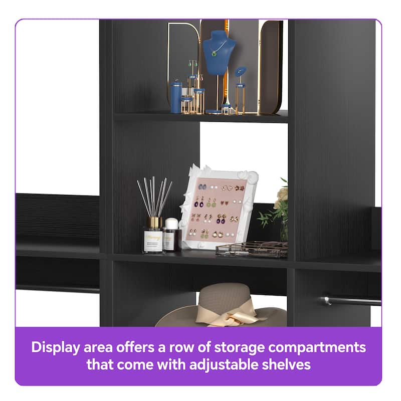 Qvella Corner Closet System with 6 Wooden Drawers and 6 Hanging Rods, Closet Organizer Wardrobe for Walk-in/Reach-in Closet