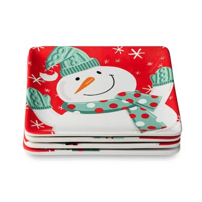 Certifed International Christmas Whimsy Snowman Set of 4 Dessert/Salad Plates 8.5" Assorted Designs - 8.5 L x 8.5 W x 1 H
