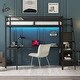 preview thumbnail 6 of 12, Luxury Full Size Loft Bed with L-shaped Desk and USB, Metal Loft Bed with Wardrobe, Adjustable Shelf & LED, Black
