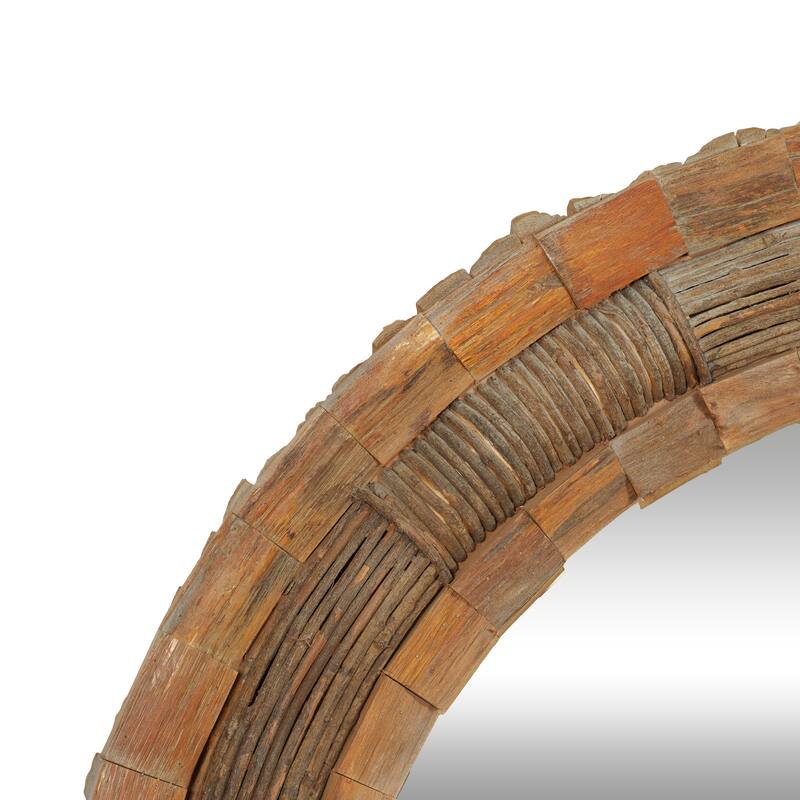 Wood Large Wall Mirror with Layered Wood Chip and Stick Design - Brown - Roche River Decor - 4"W x 65"L x 65"H