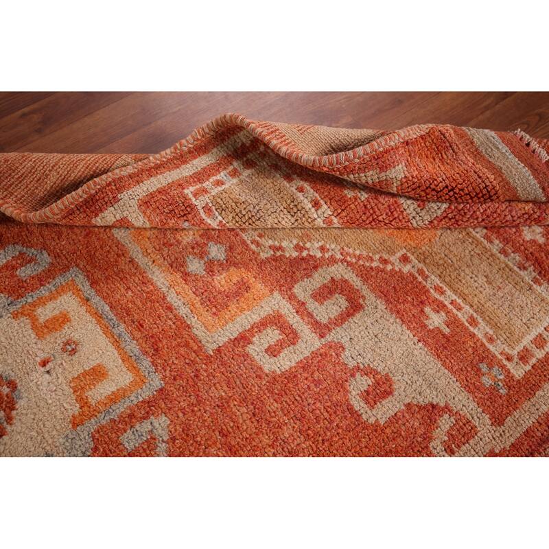 Handmade Orange Geometric Oushak Turkish Vintage Runner Rug - 3'3"x 9'4"