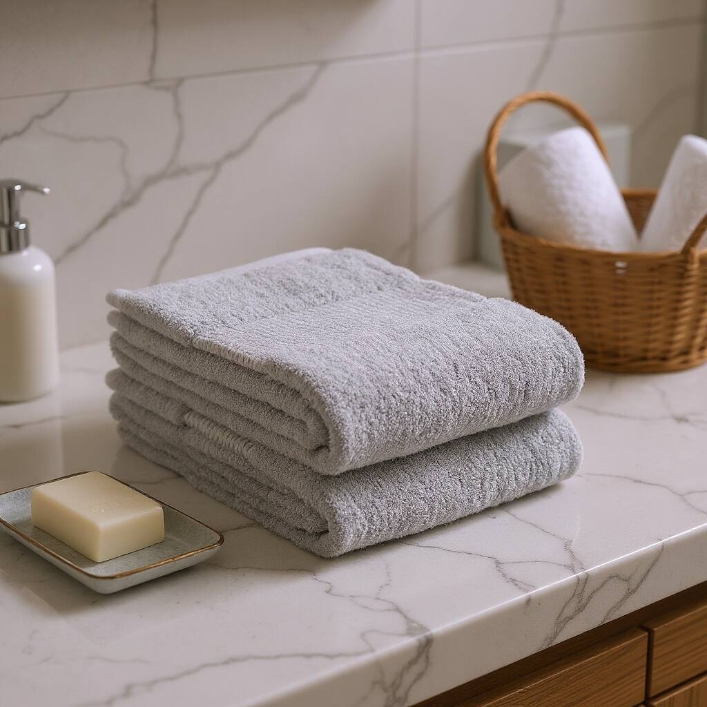 HomeRoots Set of Two Light Gray Cotton 13" X 13" Quick Dry Terry Cloth Washcloths - 13.00' X '13.00' X '1.00