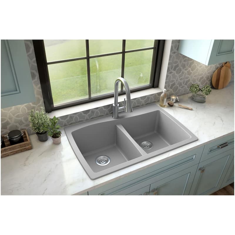 Karran USA QT-720-PK1 Quartz QT 34" Drop In Double Basin Quartz