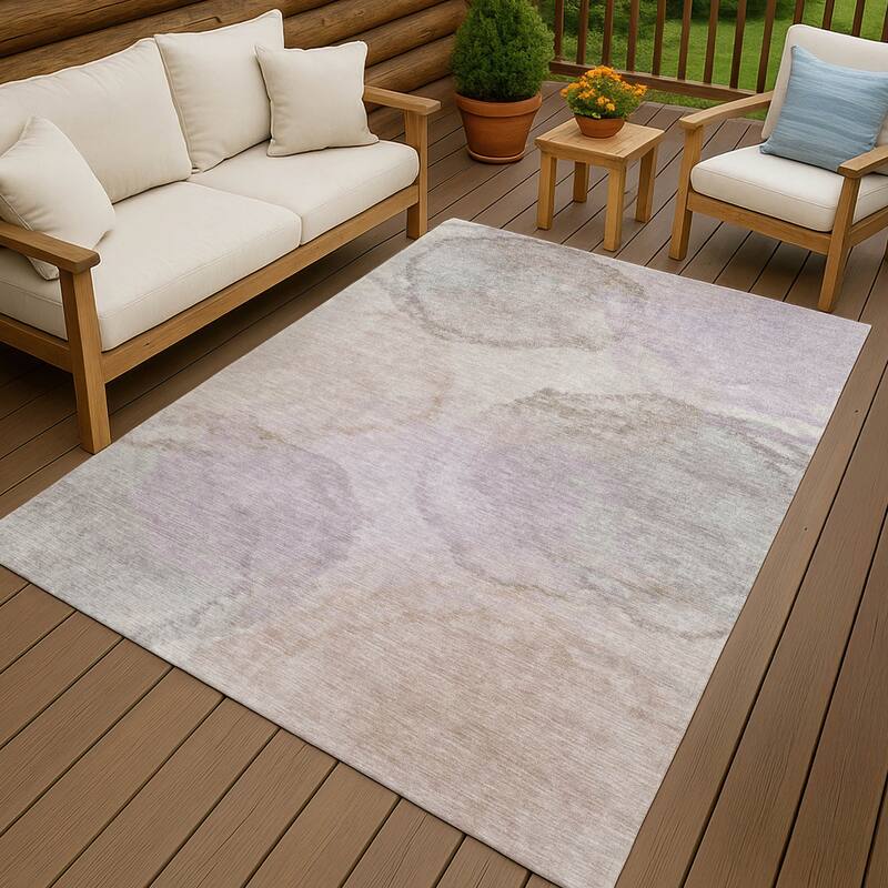 Machine Washable Indoor/ Outdoor Abstract Muted Chantille Rug - Taupe - 10' x 14'