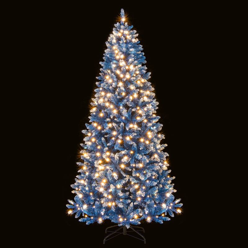 Gymax Pre-Lit Artificial Christmas Tree Blue Hinged Xmas Tree w/