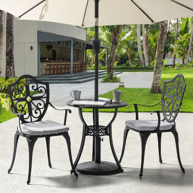 Outdoor 3-Piece Bistro Set with 2.17" Umbrella Hole and Cushions
