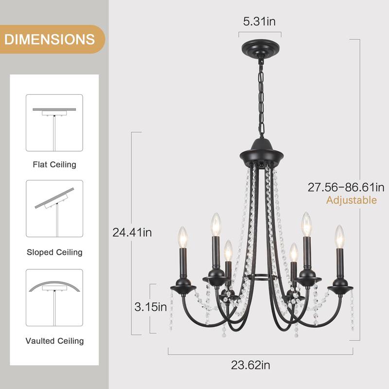 6-Light Candlestick Hanging Crystal Linear Chandelier Lighting for Kitchen Island