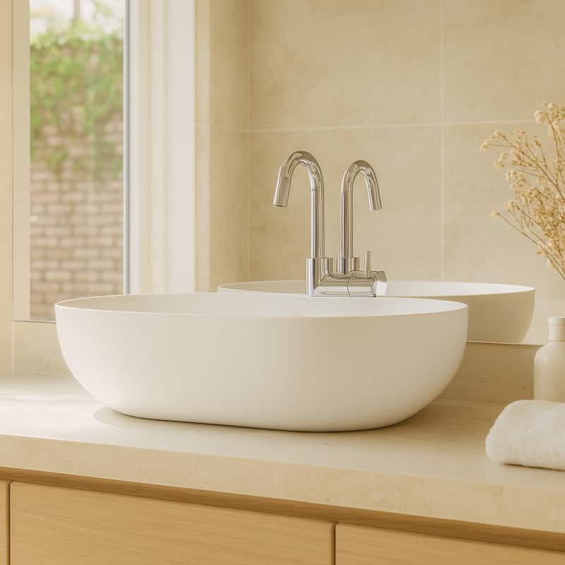 Evoluxe Matte White Solid Surface Round Oval Vessel Sink - White