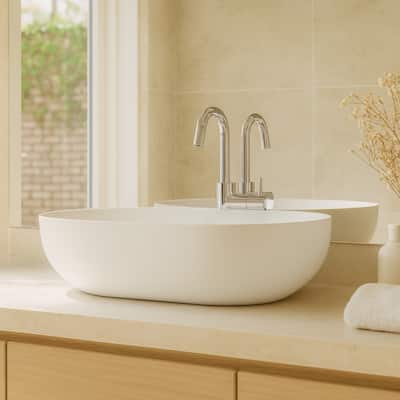 Evoluxe Matte White Solid Surface Round Oval Vessel Sink