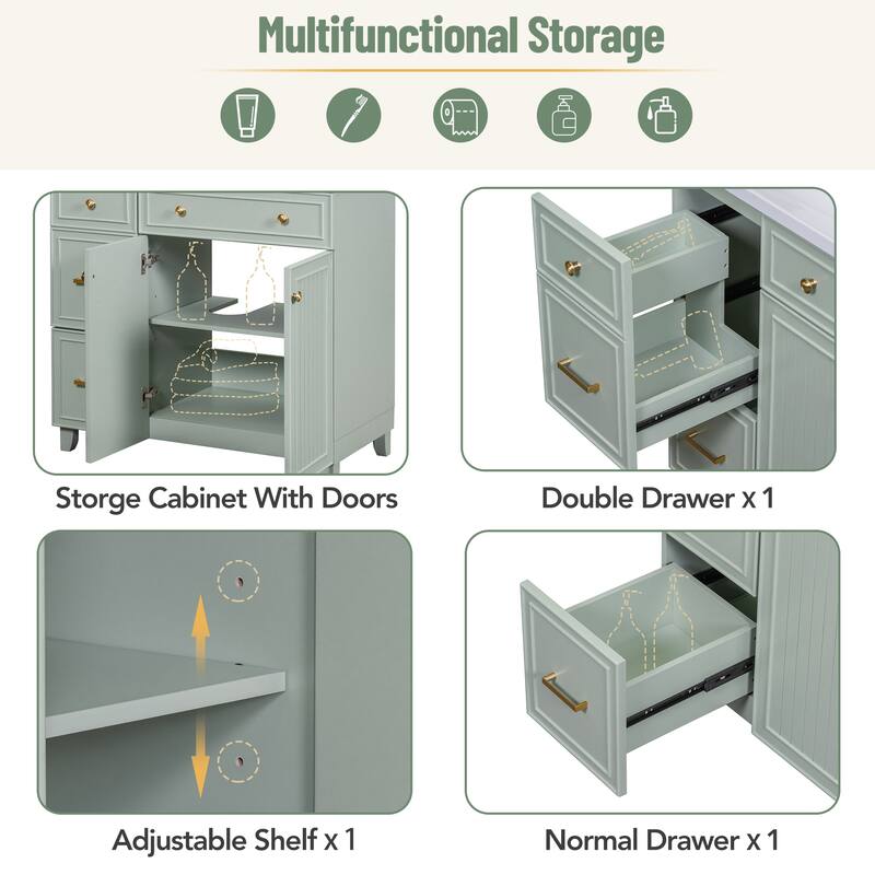 36-inch Bathroom Vanity with Rectangular Resin Sink, Modern Undermount Bathroom Sink Cabinet with 2 Drawers & Adjustable Shelf