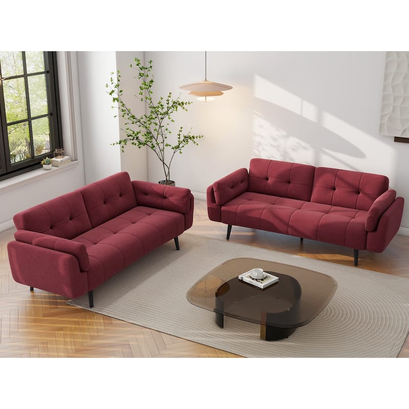 2Set Adjustable Backrest Convertible Futon Sleeper Couch