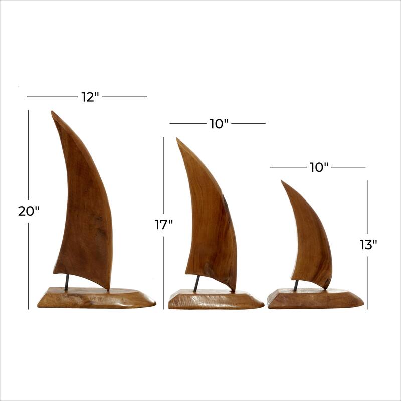 Teak Wood Sail Boat Handmade Decorative Sculpture - Set of 3 Brown - Roche River Decor