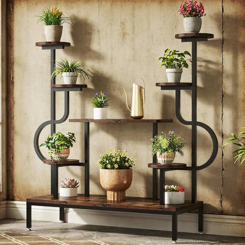 Modern Corner Plant Stand with Round & Square Shelves