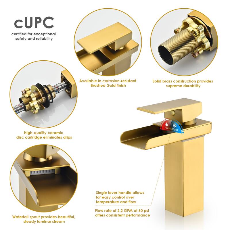 Altair Sassor Single Hole Single-Handle Waterfall Bathroom Faucet in Brushed Gold