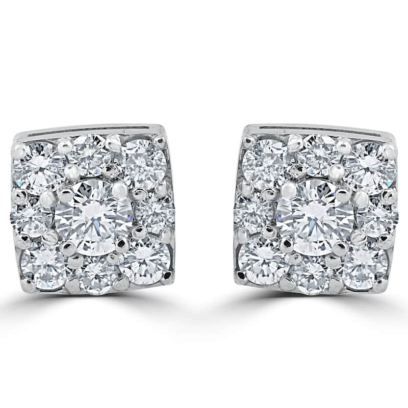 1 1/5ct Cushion Halo Round Diamond Studs White Gold 8mm