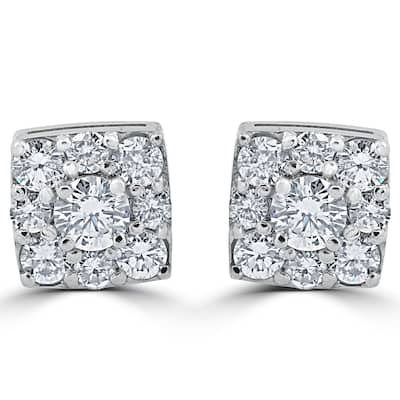 1 1/5ct Cushion Halo Round Diamond Studs White Gold 8mm