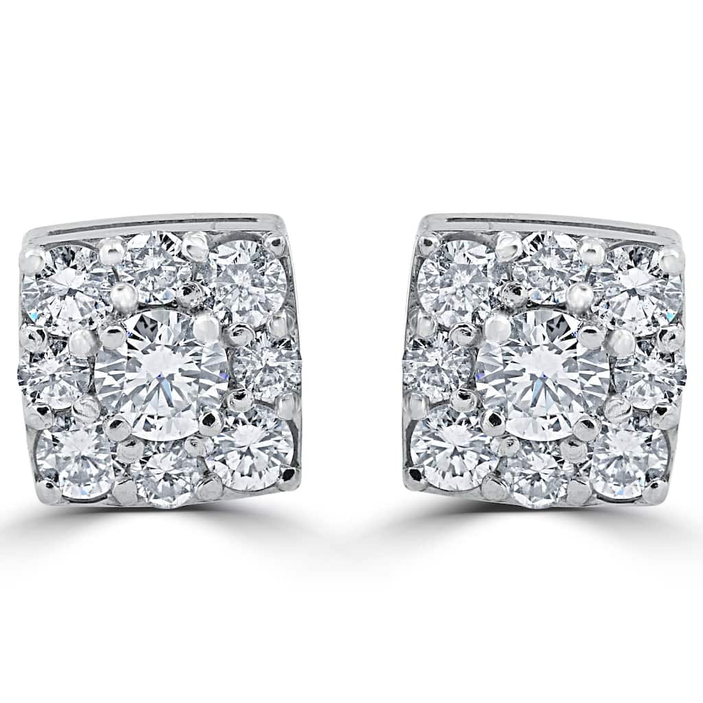 Bliss Diamond 1 1/5ct Cushion Halo Round Diamond Studs White Gold 8mm