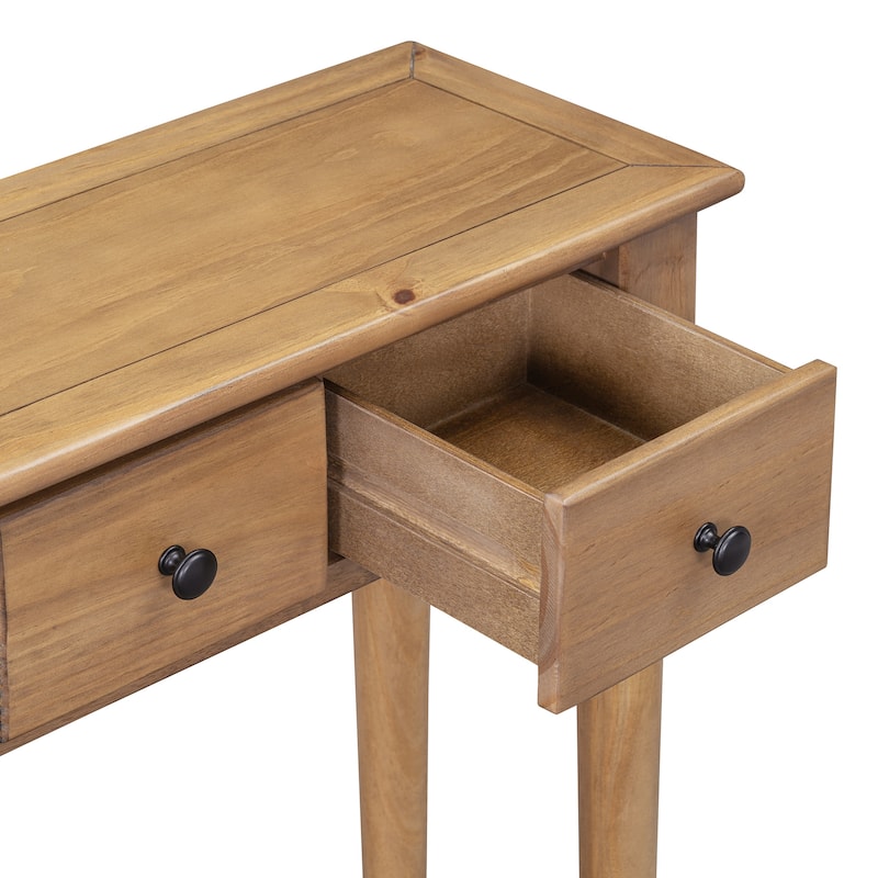 59" Retro Console Table with Open Shelf and 4 Drawers