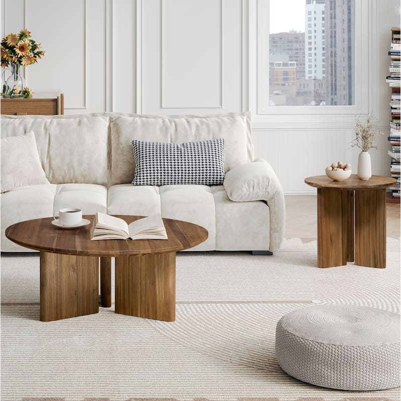 NPD Furniture Petrilio Round Acacia Wood Coffee or Side Table