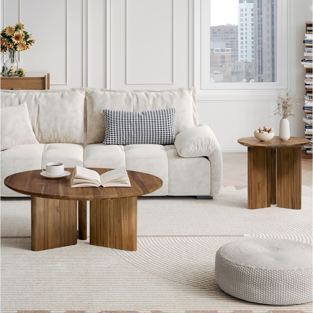 NPD Furniture Petrilio Round Acacia Wood Coffee or Side Table