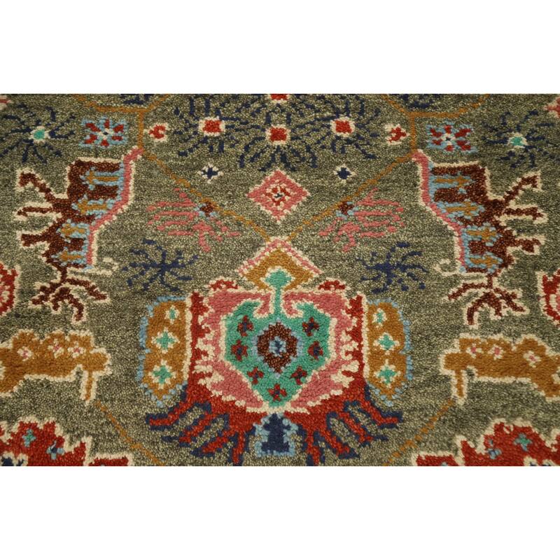 Hand Knotted Oriental 100% Wool Carpet Transitional All-Over Green Oushak Runner Rug - 8' 1'' X 2' 7''