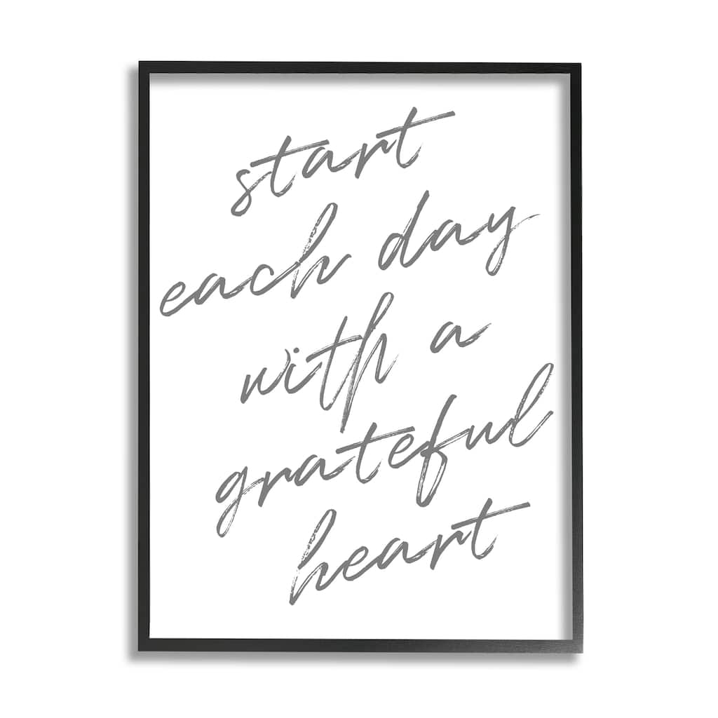 Stupell Start Each Day Grateful Inspirational Phrase Distressed Typography Framed Wall Art - Grey