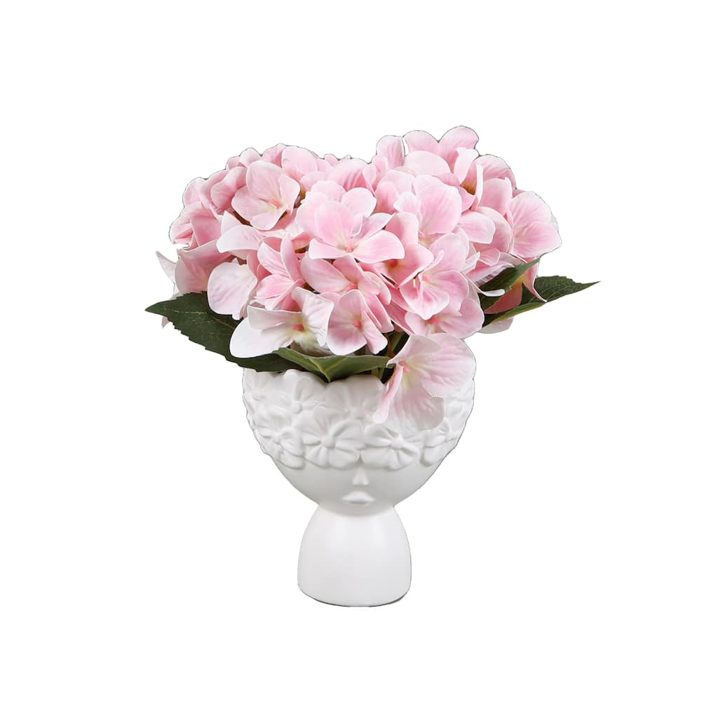 9.5"H Real-touch Hydrangea in 4.75" Ceramic Floral Face Pot 4.75*4.75*5.25