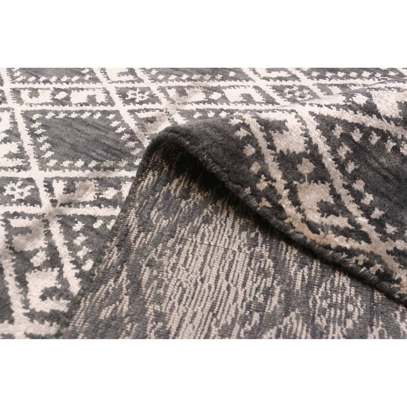 ECARPETGALLERY Hand Loomed Elysian Dark Grey, Light Grey Viscose, Wool Rug - 5'10 x 8'8