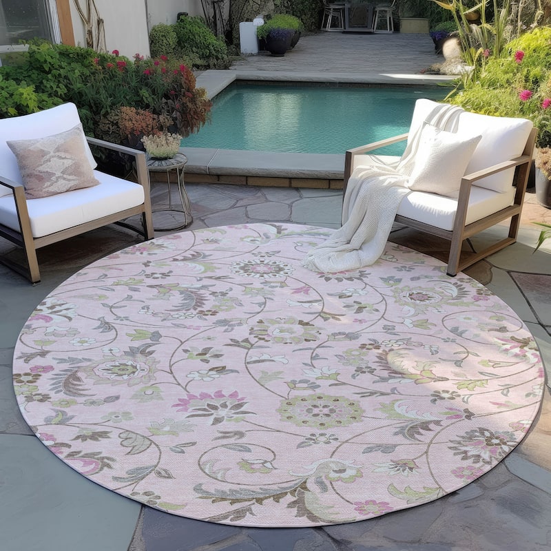 Machine Washable Indoor/ Outdoor Traditional Chantille Rug - Pink - 8' x 8'