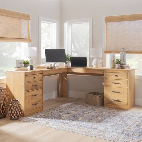 Vanessa Solid Wood L-Shaped Computer Desk with Storage
