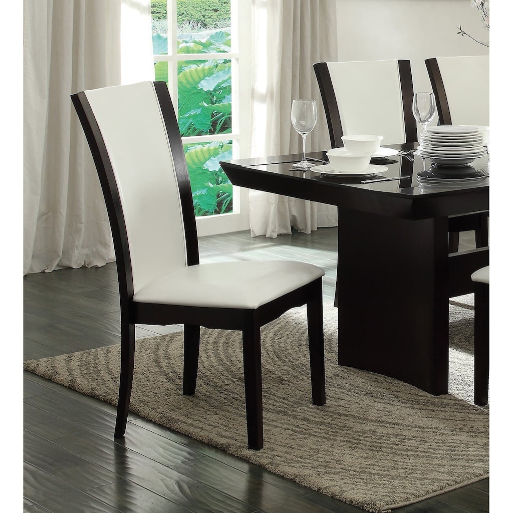Modern Contemporary Dining Side Chairs Set of 2 White Faux Leather Upholstered Espresso Finish Hardwood Solid