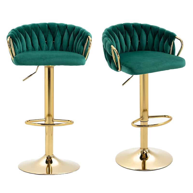 Modern Adjustable Bar Stools (Set of 2) - Dark Green