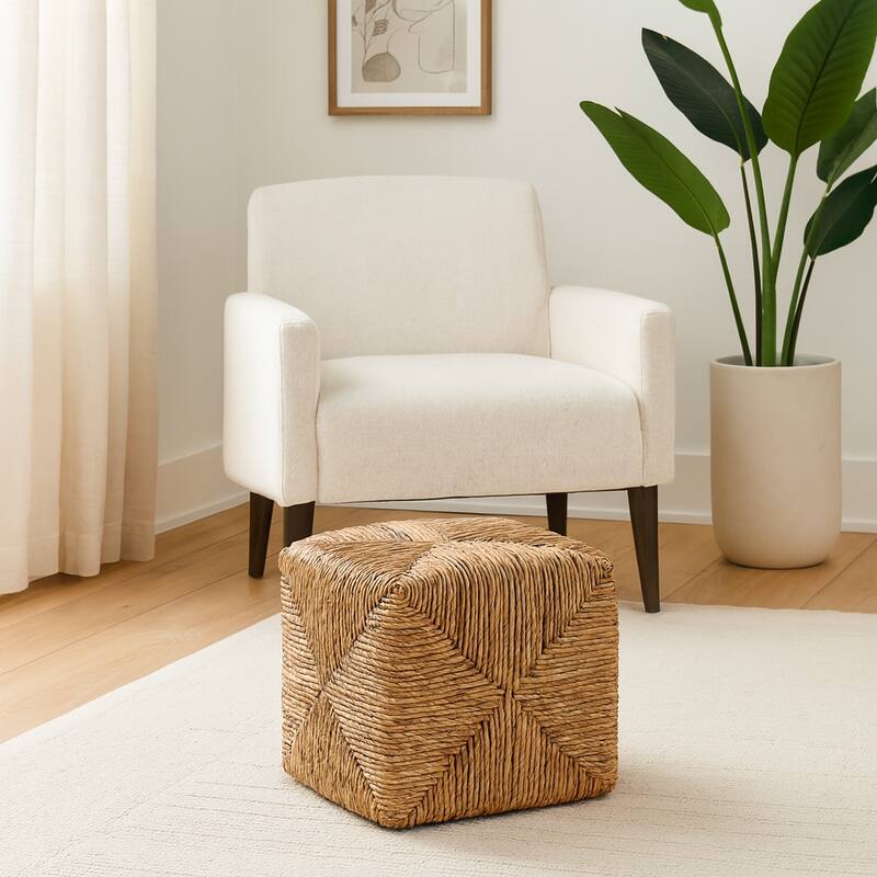 Decorative Textured Woven Ottoman for House Decor - 18", Brown - Brown - 18.0"