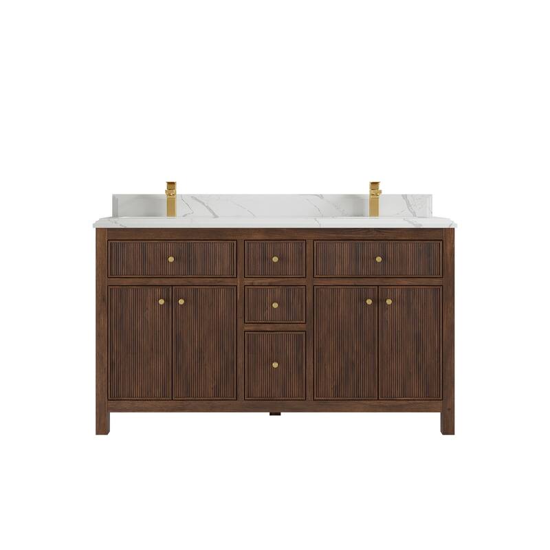Willow Collections 60 in. W x 22 in. D Sonoma Teak Double Sink Bathroom Vanity with Countertop