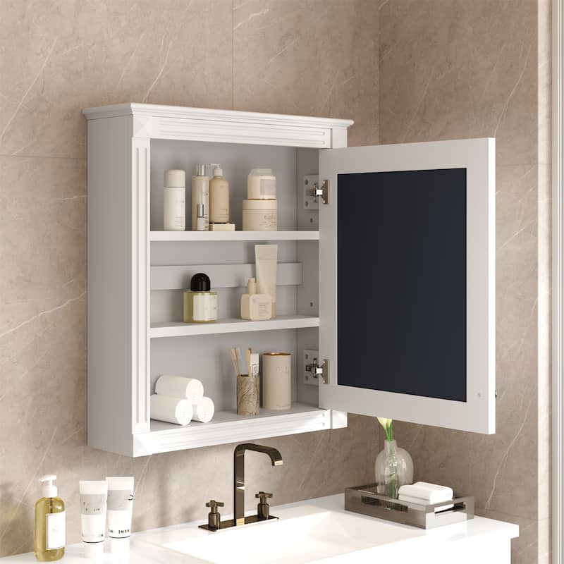 Wall Mounted Bathroom Storage Cabinet with Mirror and Adjustable Shelf - White