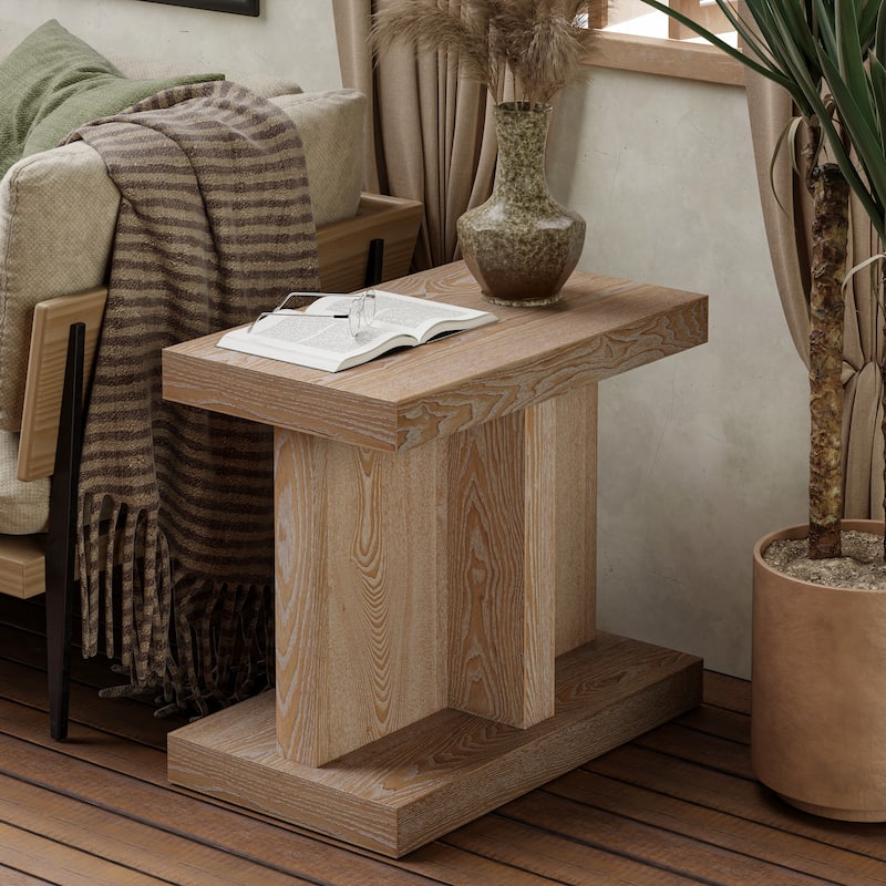 COZAYH Rustic End Table with Open Base Shelf, Simple Rectangular Side Table for Plants, Natural Grain Wood Accent Table